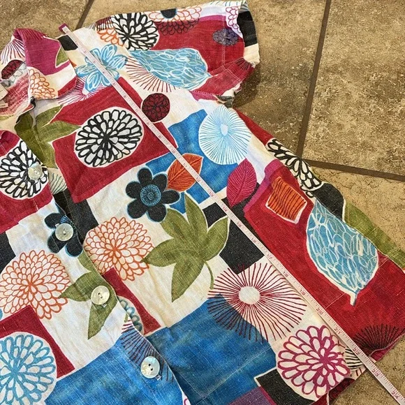 HOT COTTON by MARC WARE Women’s Vintage Floral Linen Button Up Blouse - Picture 6 of 6